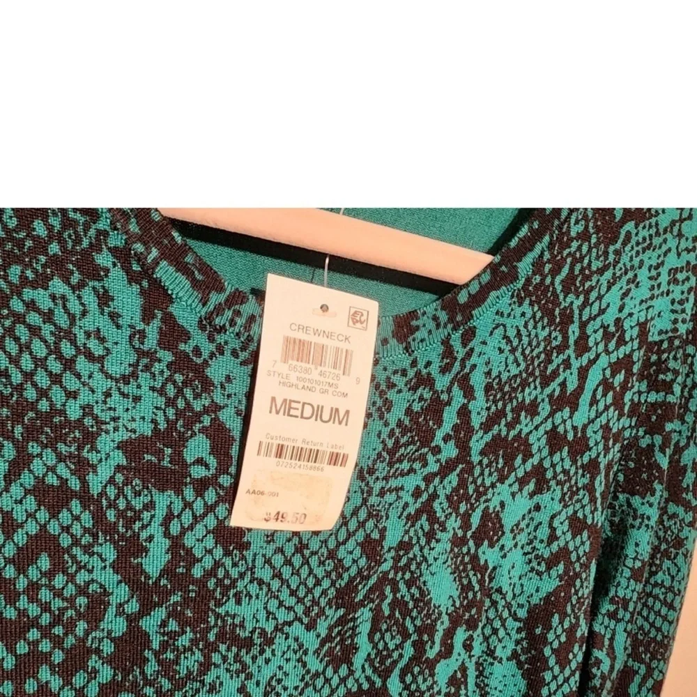 JM Collection Green/ Black Rayon Python-Print Buttoned-Cuff Sweater NWT Medium